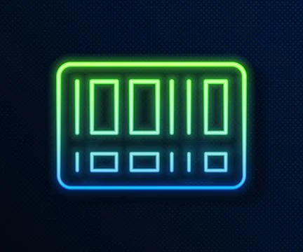 Glowing neon line Barcode icon isolated on blue background.  Vector Stock Illustration