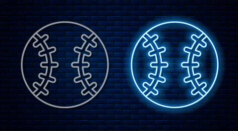 Glowing neon line Baseball ball icon isolated on brick wall background.  Vect イラスト素材