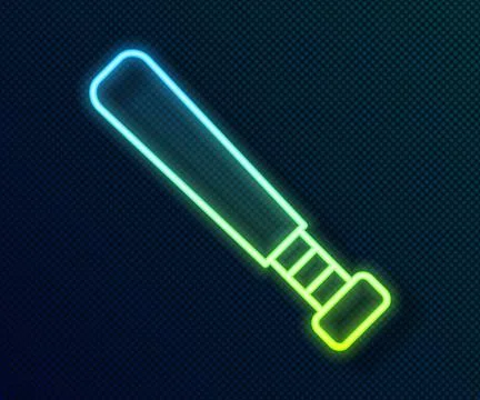 Glowing neon line Baseball bat icon isolated on black background.  Vector Stock Illustration