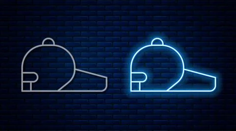 Glowing neon line Baseball cap icon isolated on brick wall background. Spor.. イラスト素材