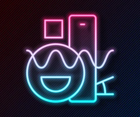 Glowing neon line Basic geometric shapes icon isolated on black background Illustrazione stock