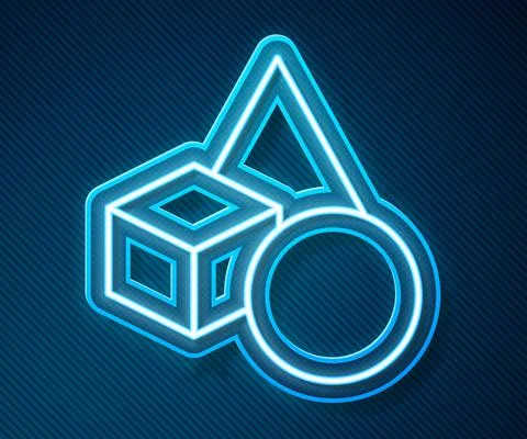 Glowing neon line Basic geometric shapes icon isolated on blue background Illustrazione stock