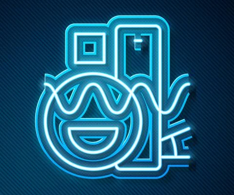 Glowing neon line Basic geometric shapes icon isolated on blue background Illustrazione stock