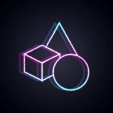 Glowing neon line Basic geometric shapes icon isolated on black background Stock Illustration