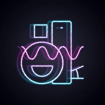 Glowing neon line Basic geometric shapes icon isolated on black background Illustrazione stock