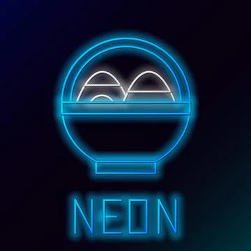Glowing neon line Basket with easter eggs icon isolated on black background Illustrazione stock