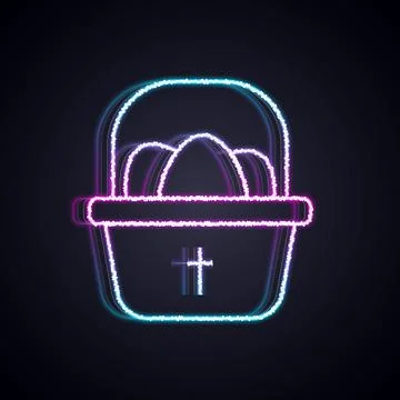 Glowing neon line Basket with easter eggs icon isolated on black background Illustrazione stock