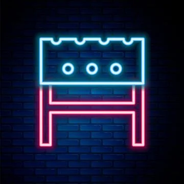 Glowing neon line BBQ brazier icon isolated on brick wall background. Color.. Stock Illustration