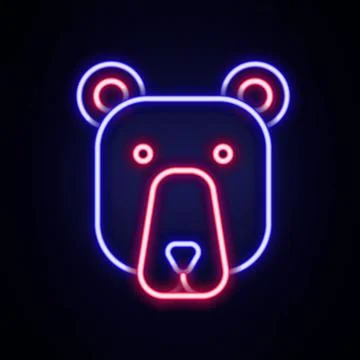Glowing neon line Bear head icon isolated on brick wall background. Colorfu.. Stock Illustration