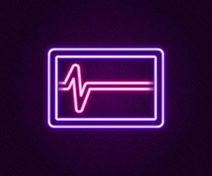 Glowing neon line Beat dead in monitor icon isolated on black background. E.. Stock Illustration