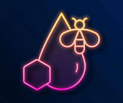 Glowing neon line Bee and honeycomb icon isolated on black background. Honey Stock Illustration