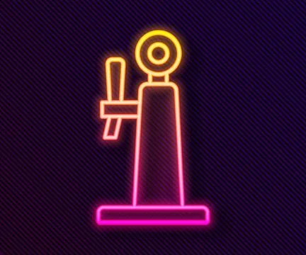 Glowing neon line Beer tap icon isolated on black background.  Vector Stock Illustration