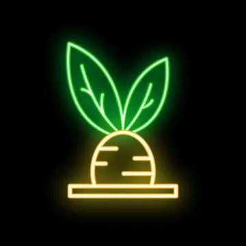 Glowing neon line beet sprout growing up icon isolated on black background Stock Illustration