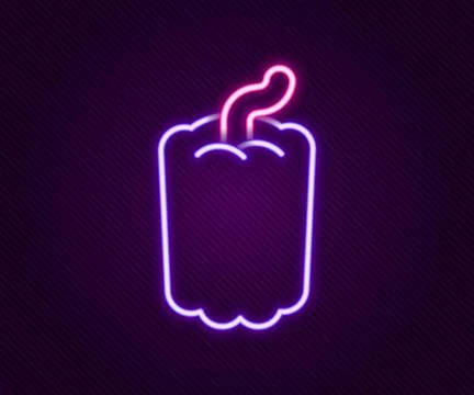 Glowing neon line Bell pepper or sweet capsicum icon isolated on black back.. Stock Illustration