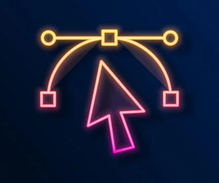 Glowing neon line Bezier curve icon isolated on black background. Pen tool .. Stock Illustration