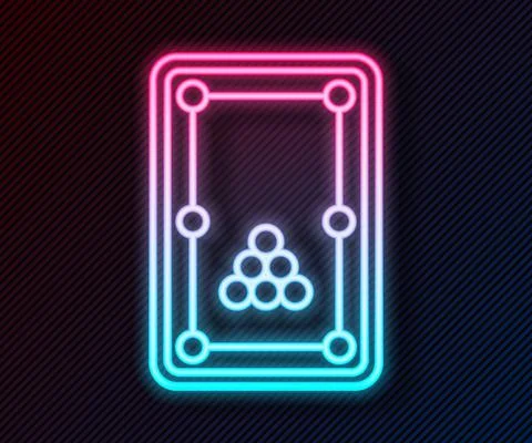 Glowing neon line Billiard table icon isolated on black background. Pool table Stock Illustration