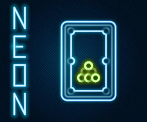 Glowing neon line Billiard table icon isolated on black background. Pool table イラスト素材
