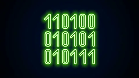 Glowing neon line Binary code icon isolated on black background. 4K Video motion 動画素材 142043214