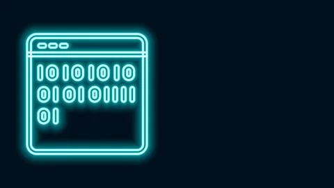 Glowing neon line Binary code icon isolated on black background. 4K Video motion Stock Footage 143217203