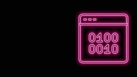 Glowing neon line Binary code icon isolated on black background. 4K Video motion Video stock 155481684