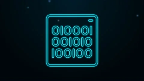Glowing neon line Binary code icon isolated on black background. 4K Video motion Video stock 159350635