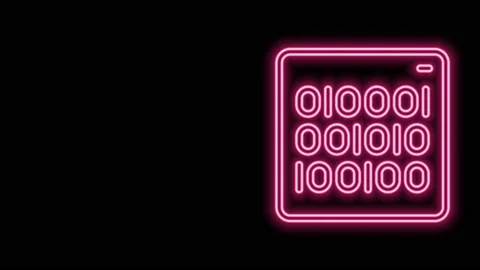 Glowing neon line Binary code icon isolated on black background. 4K Video motion Video stock 159350639