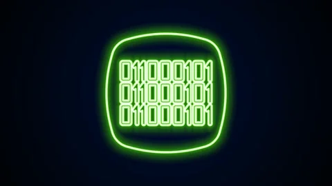Glowing neon line Binary code icon isolated on black background. 4K Video motion 動画素材 168138780