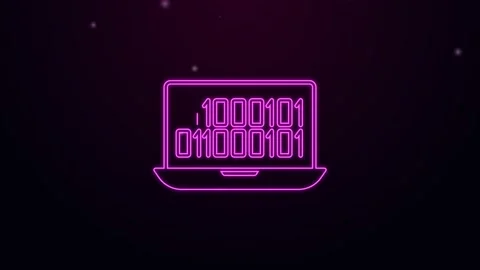 Glowing neon line Binary code icon isolated on black background. 4K Video motion Stock Footage 168139537