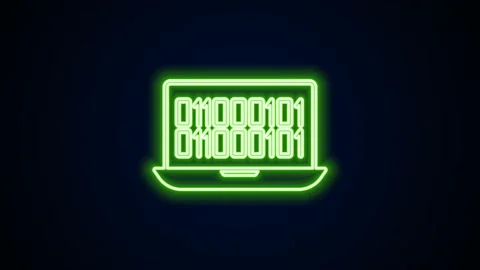 Glowing neon line Binary code icon isolated on black background. 4K Video motion Stock Footage 168139541