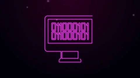 Glowing neon line Binary code icon isolated on black background. 4K Video motion Stock Footage 168139694