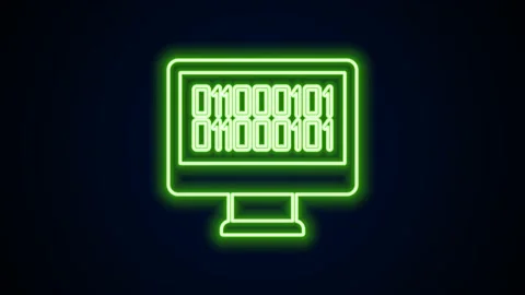 Glowing neon line Binary code icon isolated on black background. 4K Video motion Stock Footage 168139700
