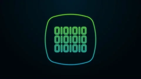 Glowing neon line Binary code icon isolated on black background. 4K Video motion Video stock 225896158