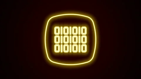 Glowing neon line Binary code icon isolated on black background. 4K Video motion Video stock 225896178