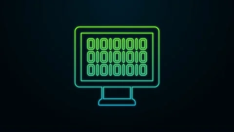 Glowing neon line Binary code icon isolated on black background. 4K Video motion Stock Footage 225896854