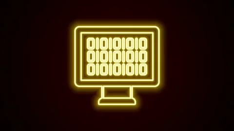 Glowing neon line Binary code icon isolated on black background. 4K Video motion Stock Footage 225896881