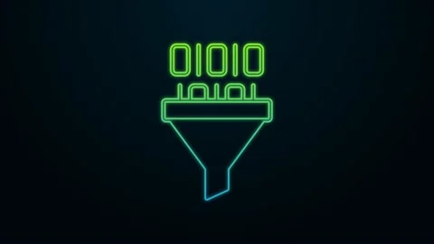 Glowing neon line Binary code icon isolated on black background. 4K Video motion Stock Footage 225897131