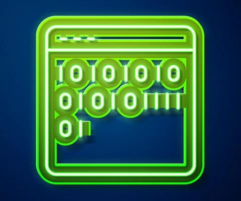Glowing neon line Binary code icon isolated on blue background. Vector Stock Illustration