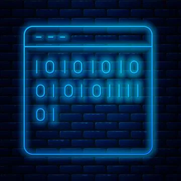 Glowing neon line Binary code icon isolated on brick wall background. Vector Stock Illustration