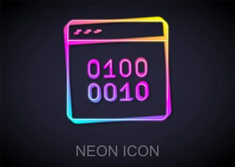 Glowing neon line Binary code icon isolated on black background. Vector Stock Illustration