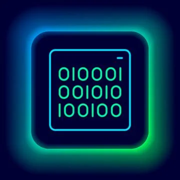 Glowing neon line Binary code icon isolated on black background. Colorful 스톡 일러스트