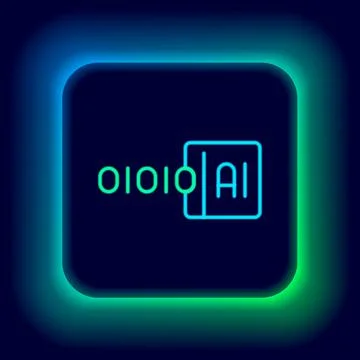 Glowing neon line Binary code icon isolated on black background. Colorful Stock Illustration