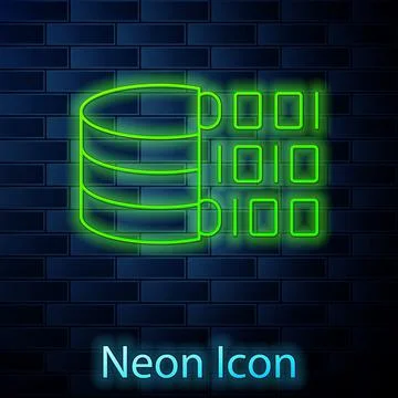 Glowing neon line Binary code icon isolated on brick wall background. Vector Stock Illustration