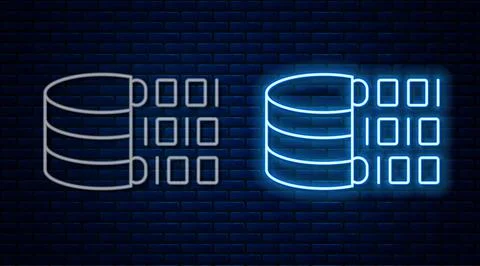 Glowing neon line Binary code icon isolated on brick wall background. Vector Stock Illustration