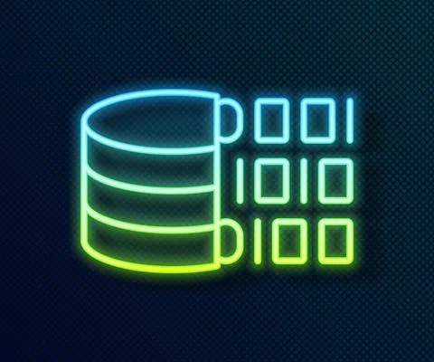 Glowing neon line Binary code icon isolated on black background. Vector Stock Illustration
