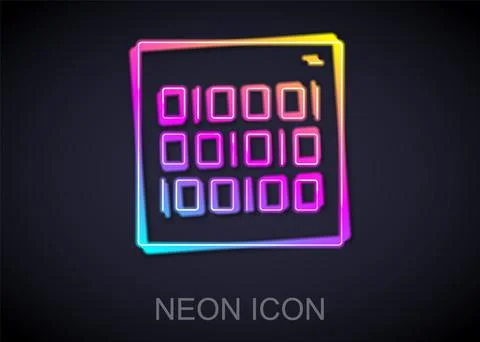 Glowing neon line Binary code icon isolated on black background. Vector Stock Illustration
