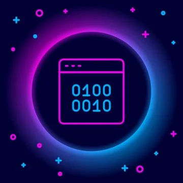 Glowing neon line Binary code icon isolated on black background. Colorful Stock Illustration