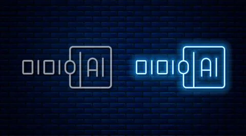 Glowing neon line Binary code icon isolated on brick wall background. Vector Stock Illustration