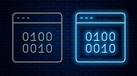 Glowing neon line Binary code icon isolated on brick wall background. Vector Stock Illustration