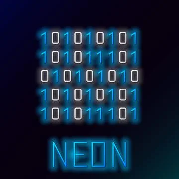 Glowing neon line Binary code icon isolated on black background. Colorful Stock Illustration