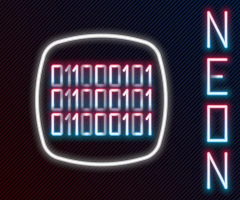 Glowing neon line Binary code icon isolated on black background. Colorful Stock Illustration